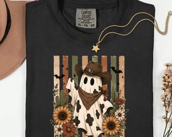 Western Ghost Shirt, Cowgirl Floral Halloween Tee, Cute Spooky Cactus Tshirt, Retro Fall Country Graphic, Ghost Lover Gift
