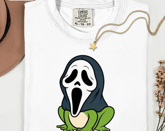 Ghostface Frog Halloween Shirt, Funny Horror Movie Toad Tee, Spooky Slasher Fan Tshirt, Creepy Cute Animal Graphic, Horror Lover Gift