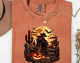 Western Halloween Shirt, Spooky Cowboy Pumpkin Tee, Desert Horror Graphic Tshirt, Vintage Fall Outlaw Top, Creepy Western Lover Gift