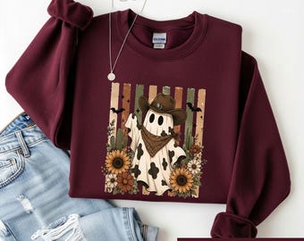 Western Ghost Halloween Shirt, Cute Cowgirl Spooky Tee, Retro Fall Floral Tshirt, Boho Desert Graphic, Spooky Season Gift