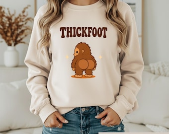 Funny Bigfoot Shirt, Retro Thickfoot Graphic Tee, Cryptid Sasquatch Tshirt, Sarcastic Humor Camping Gift, Adult Joke Tops