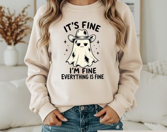 Funny Cowboy Ghost Shirt, Its Fine Im Fine Everything Is Fine Tee, Sarcastic Western Halloween Tshirt, Spooky Fall Graphic Tee