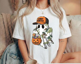 Candy Hunter Ghost Shirt, Funny Camo Ghost Tee, Spooky Season Graphic Tshirt, Trick Or Treat Halloween Top, Spooky Season Gift