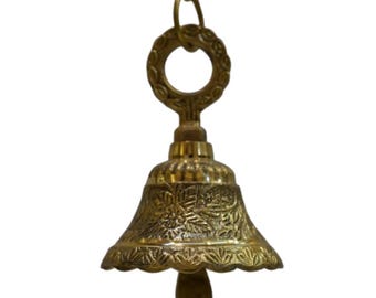 Campana colgante de latón, campana de templo tradicional con cadena de 327 g, color dorado, decoración espiritual y armoniosa para el hogar y el culto.