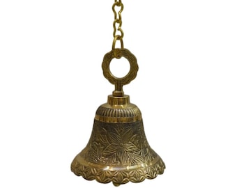 Messing Hängeglocke, Traditionelle Tempelglocke mit Kette 458G