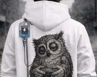 Bluza z kapturem Owl Gamer Zip – Bluza z kapturem gamingowym, fajna bluza dla gracza, estetyczna odzież uliczna, graficzna bluza z kapturem
