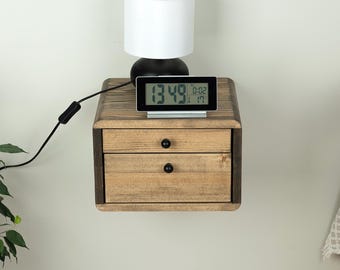 Nachttisch mit 2 Schubladen, Nachttisch zur Wandbefestigung aus Holz