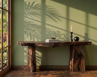 Solid Wood Live Edge Console Table | Rustic Organic Entryway Hall Table