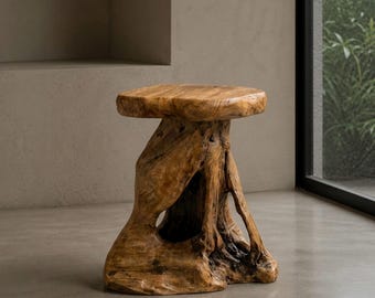 Solid Cedar Root Side Table – Natural Organic Wood End Table