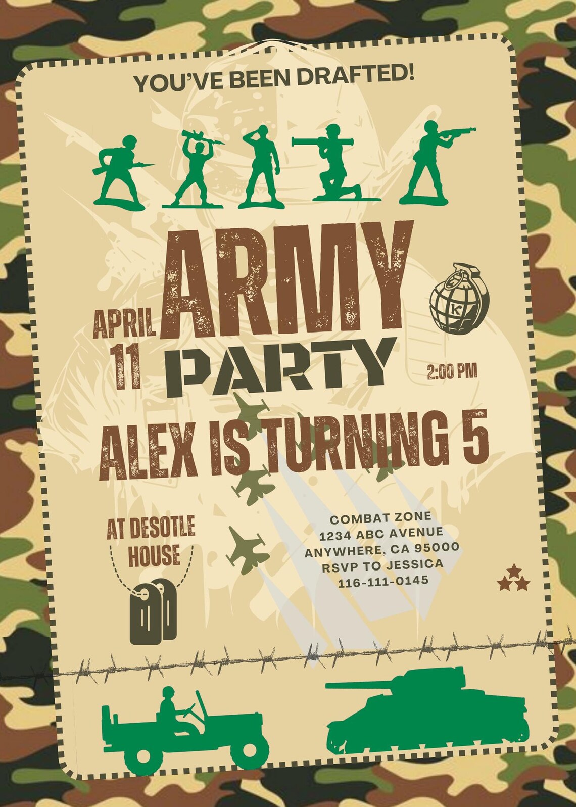 Army Birthday Invitation, Camo Military Party Invite, You've Been ...