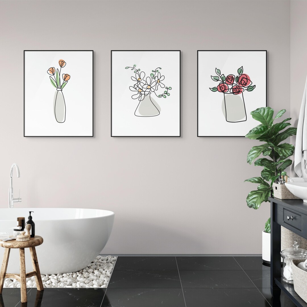 Minimalist Floral Line Art Set of 3, Modern Vase Prints, Neutral Wall ...