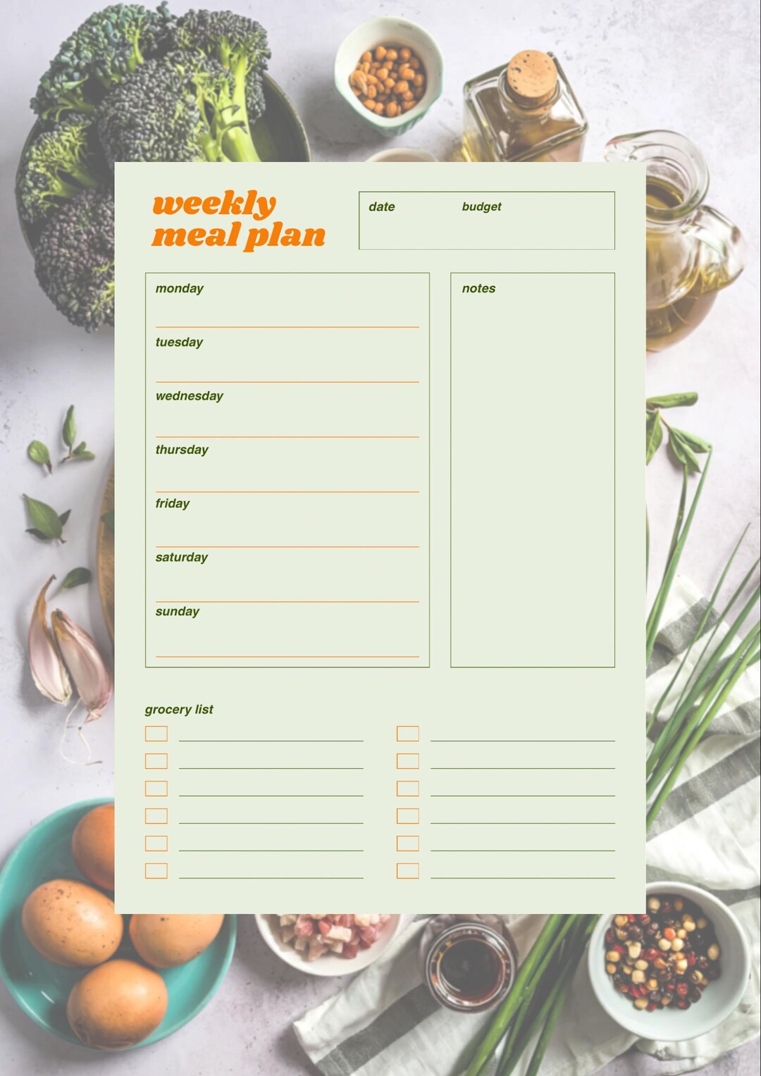 Minimalist Weekly Meal Plan Printable | Grocery List, Menu Organizer ...