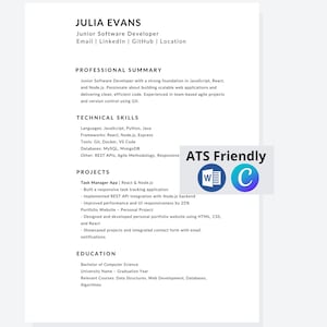 ATS Resume Template – Minimal Editable CV & Cover Letter Template - Word, PDF and Canva