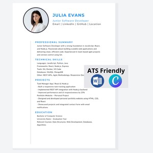 ATS CV-mall – Modern redigerbar CV- och personligt brevmall – Word, PDF och Canva