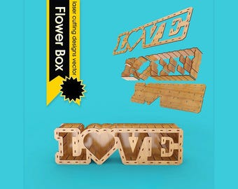 ラブフラワーボックス レーザーカット SVG ファイル 3D 木製レターボックス ハートプランター バレンタインデコレーション Glowforge Svg Dxf Cdr Ai Eps Pdf