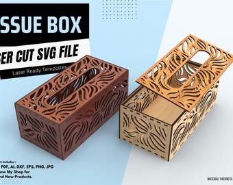 ティッシュボックスカバーSVG、レーザーカットティッシュホルダー、木製ティッシュボックスSVG、装飾ティッシュボックスレーザーファイル、Glowforge Cricut