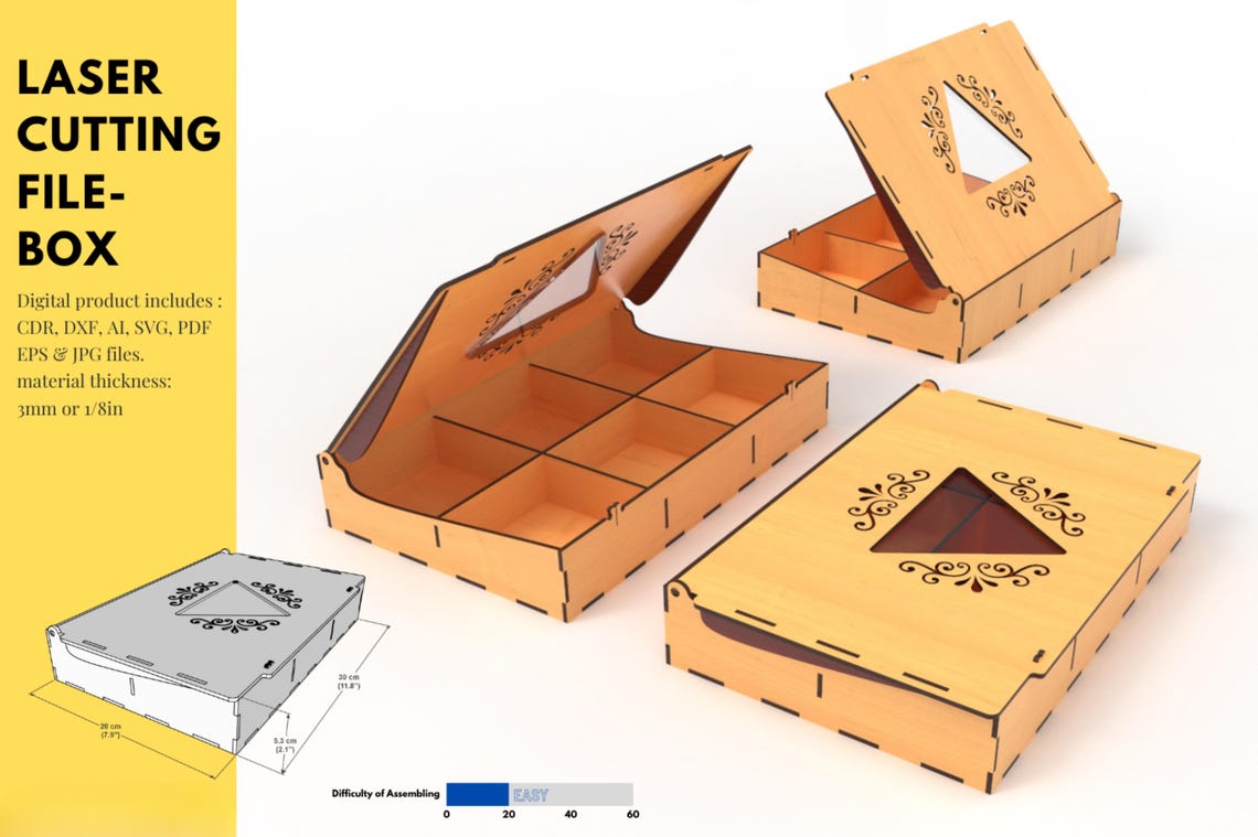 Compartment Gift Box Svg Laser Cut File | Wooden Storage Box With ...