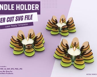 キャンドルホルダー レーザーカット SVG ファイル ティーライト フラワーホルダー ホームデコレーション Glowforge SVG Dxf CDR Ai Eps Pdf