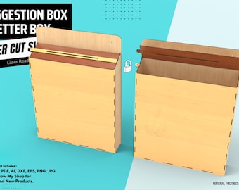 Ideeënbus svg lasergesneden bestand | donatiebox met slot | cnc glowforge-brievenbus | sjabloon voor opberger voor houten wandmontage