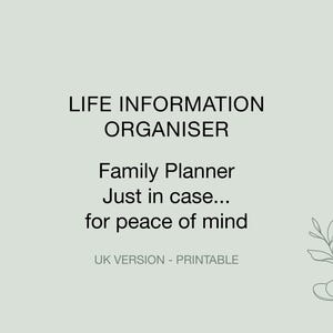 Life Information Organiser | Essential Home Records Planner | In Case of Emergency Life File | Digital Download PDF | Complete Family Record