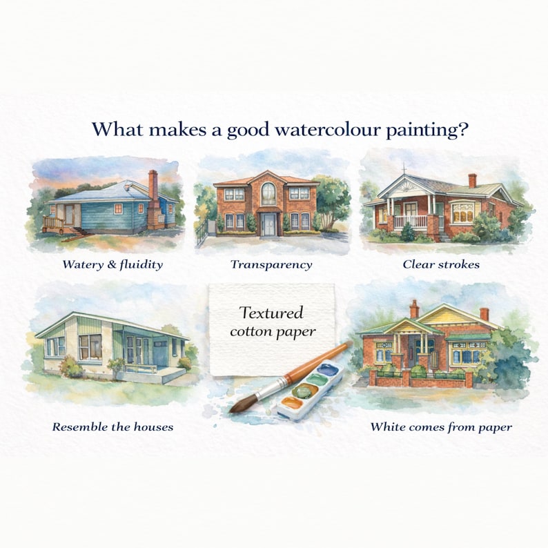 Family Home Portrait From Photo, Custom Watercolor House Painting ...