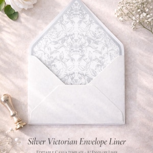 Silver Victorian Envelope Liner Template | Elegant A7 Wedding Liner | Royal Invitation Liner | Editable Canva | Instant Download