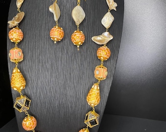 Hand painted handmade beads long necklace