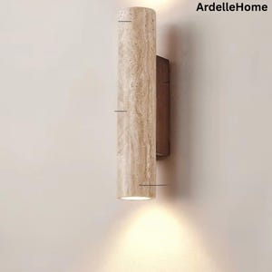 Travertine Wall Lamp – Natural Stone Sconce Light with E27 Bulb for Japandi Bedroom Living Room
