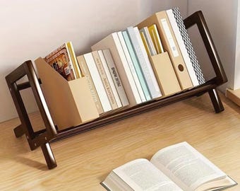 Bamboo Desktop Bookshelf – Minimalist Multi Tier Desk Storage Shelf for Home Office Living Room Decor
