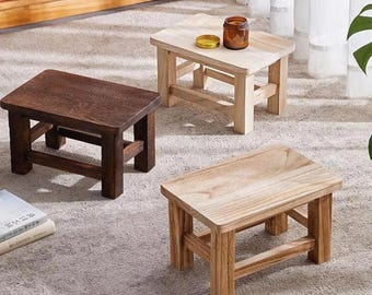Solid Wood Step Stool – Minimalist Wooden Shoe Bench for Entryway Kitchen Bathroom Japandi Home Decor