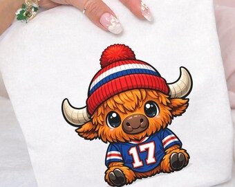 Highland Cow Beanie Football PNG | Whimsical Scottish Heilan Coo Clipart | Funny Cow Digital Download for T-Shirt, Sticker, Mug Design