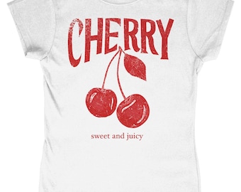 T-shirt Cerises sucrées et juteuses T-shirt graphique vintage aux fruits T-shirt rétro d'été Jolie esthétique tendance