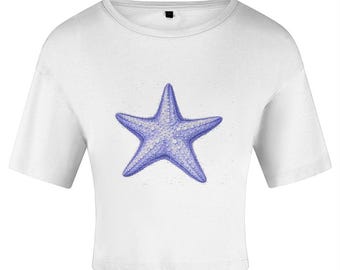 Haut court graphique étoiles de mer T-shirt esthétique côtier Chemise de plage d'été
