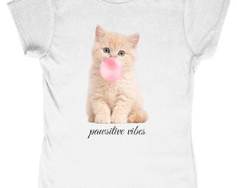 T-shirt pour amoureux des chats, t-shirt graphique mignon chat bubble-gum, chemise chaton drôle, cadeau pour elle, haut pour amoureux des animaux