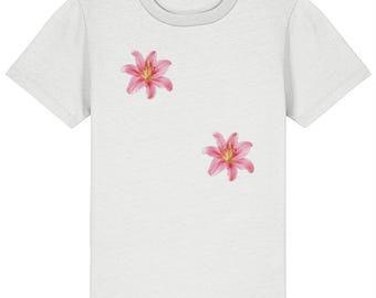 T-shirt en coton bio rose à fleurs pour fille – Haut d'été