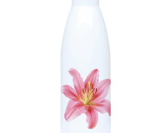 Gourde florale lys rose - Acier inoxydable, étanche, 500 ml