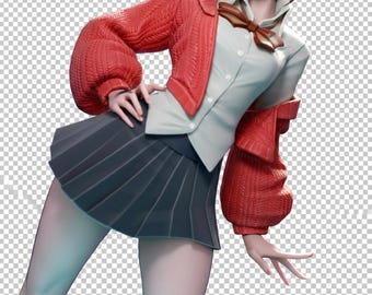 259| Street fierce waifu figure, bold attitude girl stl, energetic anime model, 3d printable resin statue, Momo Ayase inspired