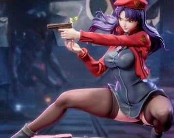 271 | Relaxed confident waifu figure, mature charisma girl stl, stylish anime model, 3d printable resin statue, Misato Katsuragi inspired