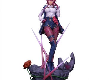 Seductive control waifu figure, calm manipulator girl stl, elegant danger anime model, 3d printable resin statue, kafaka inspired