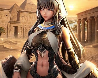 Cyber pharaoh waifu figure, ancient machine god stl, divine authority sci fi model, 3d printable resin statue 224