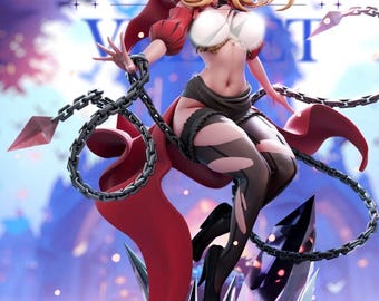 264| Tragic fury waifu figure, burning resolve girl stl, dark fantasy anime model, 3d printable resin statue, Velvet inspired