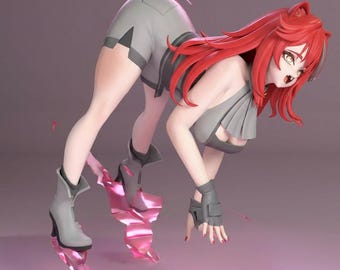 Playful energy waifu figure, expressive charm girl stl, lively anime model, 3d printable resin statue, Raora inspired