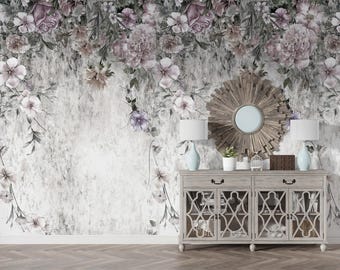 Carta da parati con fiori di edera dai colori tenui