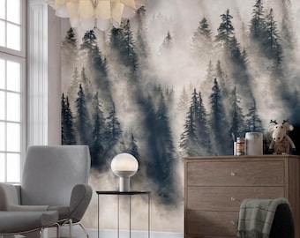 Behang mistig boslandschap