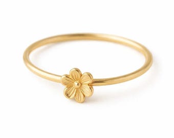 Anel em ouro maciço 14K, anel de flor, anel de margarida, joia fina feita à mão