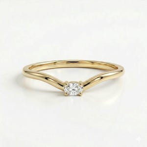 Alliance incurvée avec diamants ovales simulés épars Bague en argent sterling vermeil et or anneau empilable Jonc fluide épais et incurvé