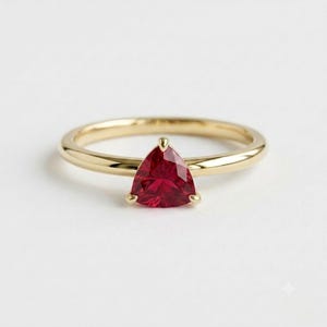 Gold Ruby Ring · Trillion Cut Red Gemstone Ring · July Birthstone Statement Ring · Semi Precious Solitaire Jewelry for Women