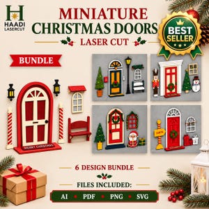 Miniatur-Weihnachtstüren-Laserschnitt-Set, Elfen-SVG-Dateien (ai, pdf, png, svg)