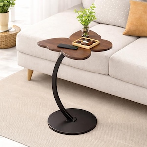 Butterfly Shaped Solid Side Table, Wooden Tabletop And Metal Frame, Multi Functional Indoor end Table, Convertible Coffee/outdoor Furniture