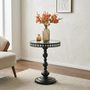Nordic Modern Minimalist Corner Table, Iron Bedside Tea Table, Small Round Balcony Table Sofa Side Table with Tempered Glass for Living Room